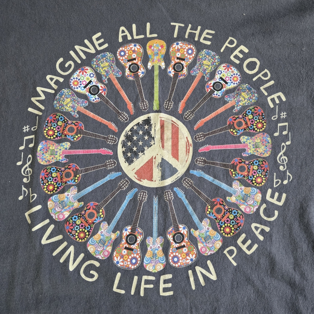 Fruit of the Loom Black cotton "Imagine All the People" graphic tee Size 2XL - Picture 4 of 6
